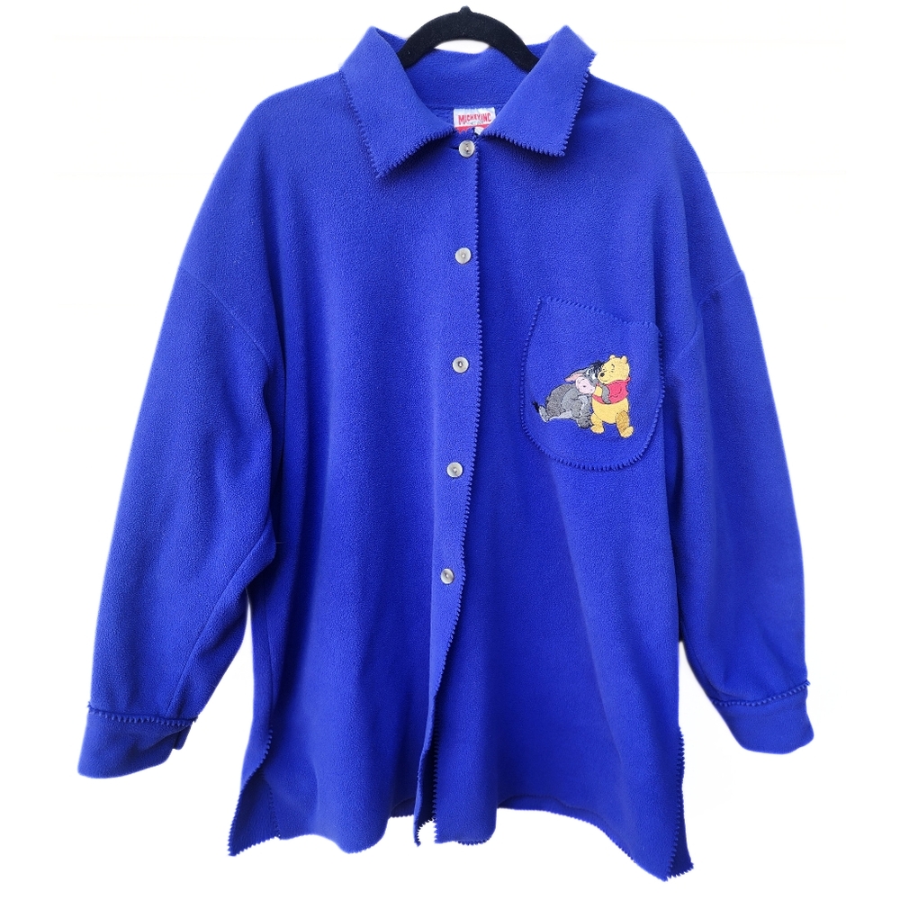 Vintage Disney Winnie The Pooh & Eyore Button Fleece Sweater Jacket Shirt XL